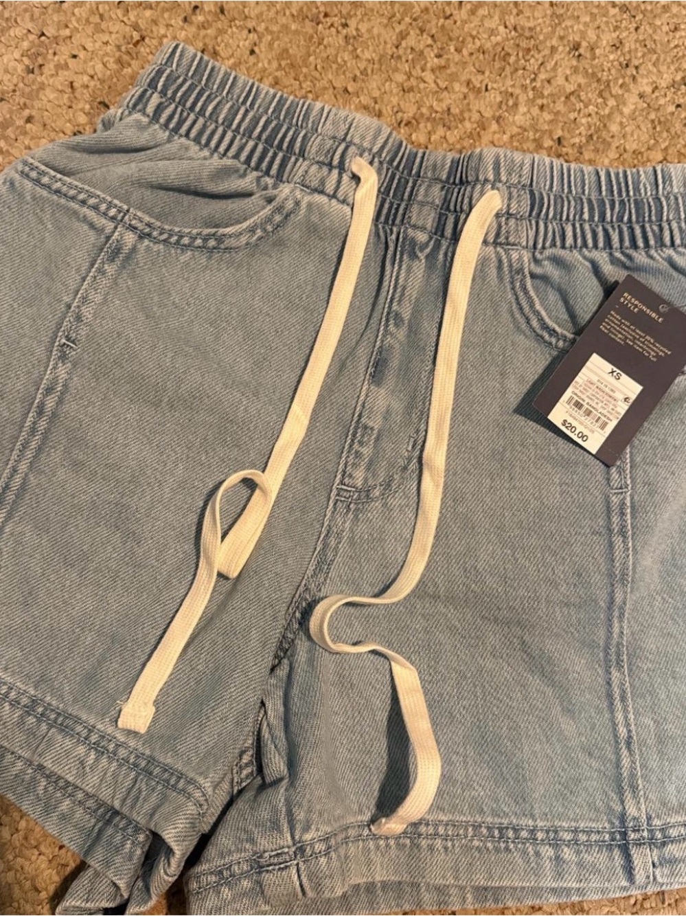 Universal Thread Light Blue Elastic Waist Denim Shorts with White Drawstrings